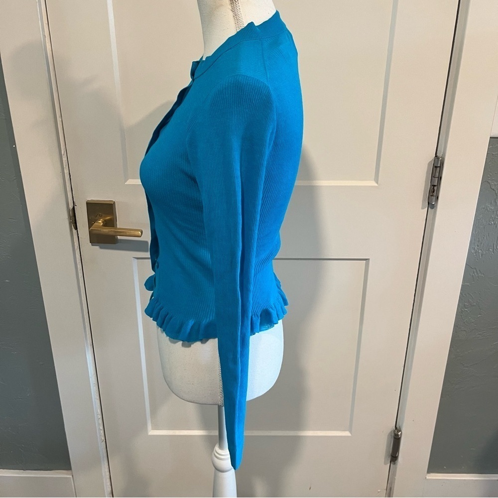 J. Crew Teal Ruffle Trim Cotton Gauze Cardigan small - Picture 2 of 10